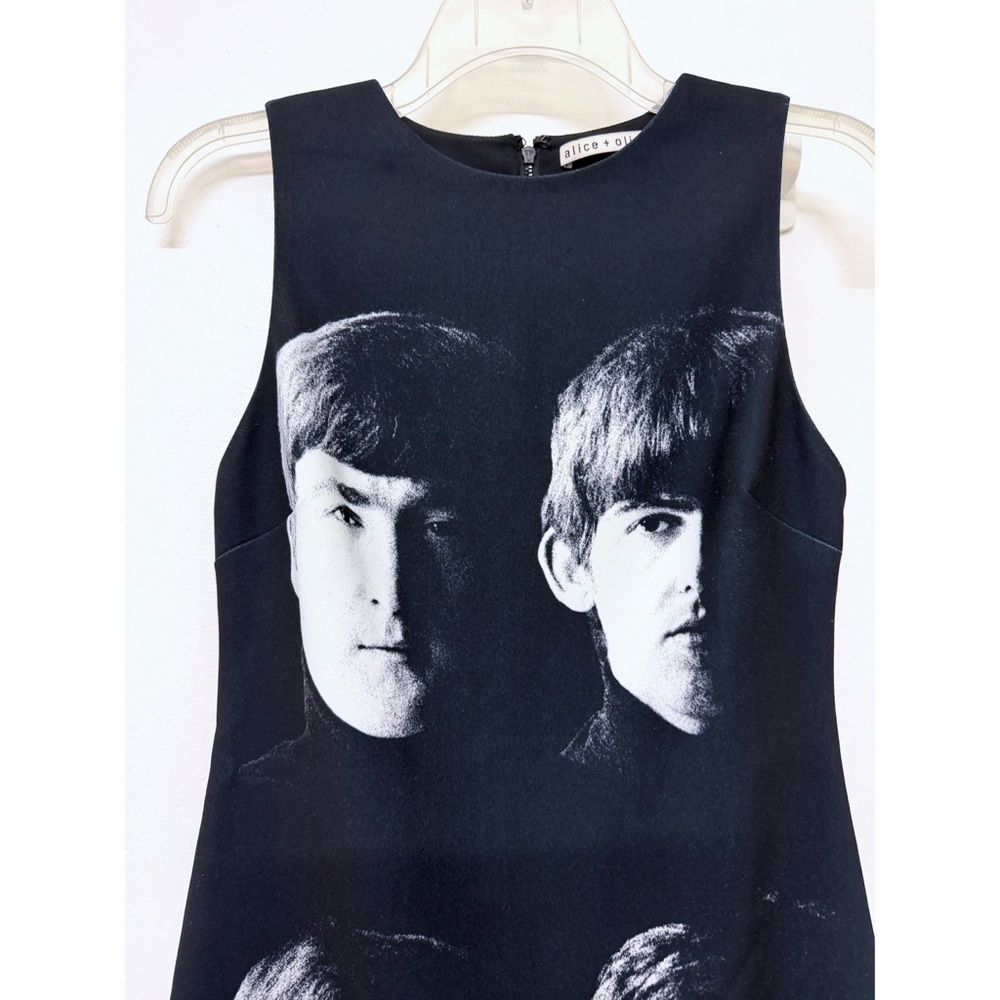 Alice + Olivia The Beatles Clyde Shift Mini Dress Fab Four Portrait Black 0 - Picture 6 of 16
